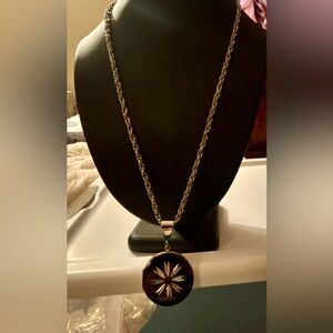 Vintage Sweet Chome & Enamel Locket Pendant Stylized Flower Silver Necklace